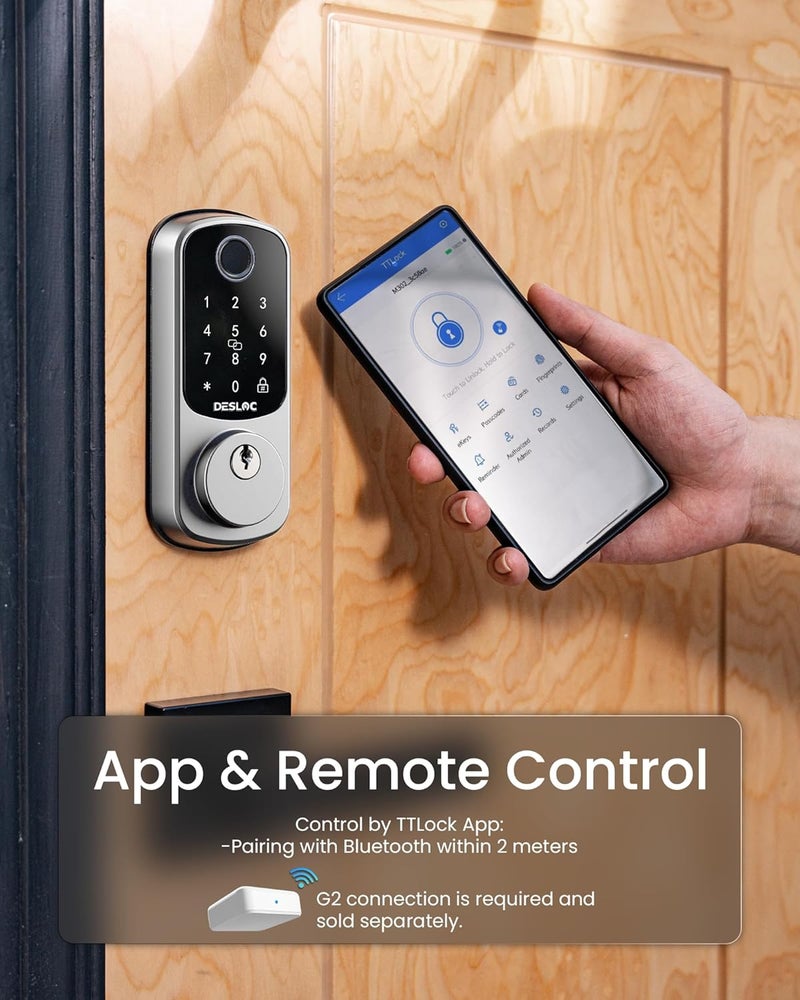 DESLOC Smart Door Lock B200, Smart Deadbolt Lock, Keyless Entry Door Lock, Fingerprint Smart Lock, Smart Locks for Front Door, App Control, Touchscreen Keypad Deadbolts,12-Month Battery, BHMA Grade3 - Image 4